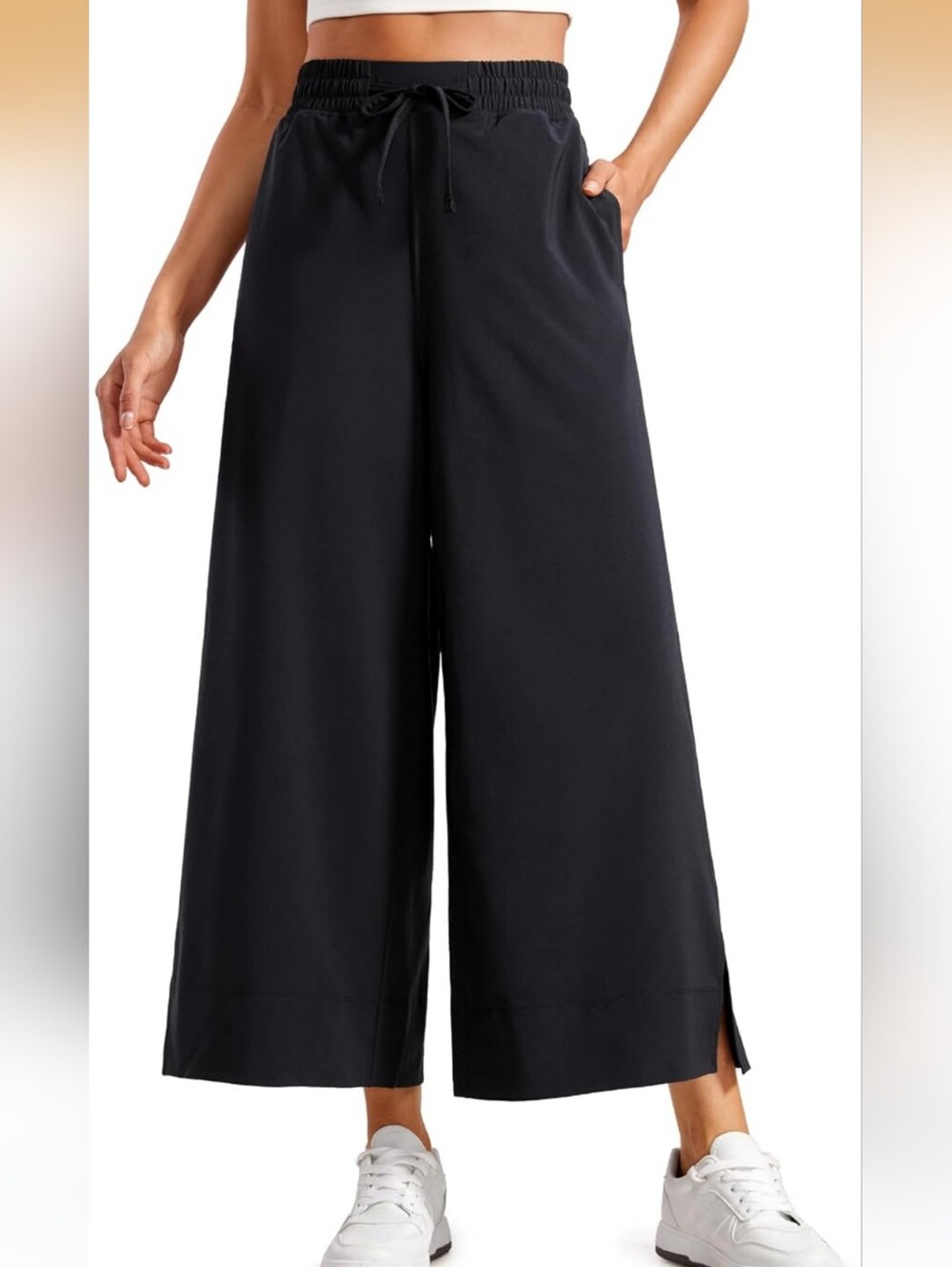 LIKE NEW Crz Yoga Lightweight Wide Leg Crop Pants, Black, Medium, 25" Inseam
